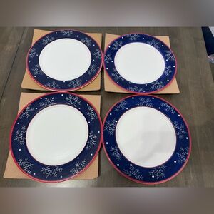 4 Vintage Debbie Mumm by Zak Designs Snowflake 11" Dinner Plates